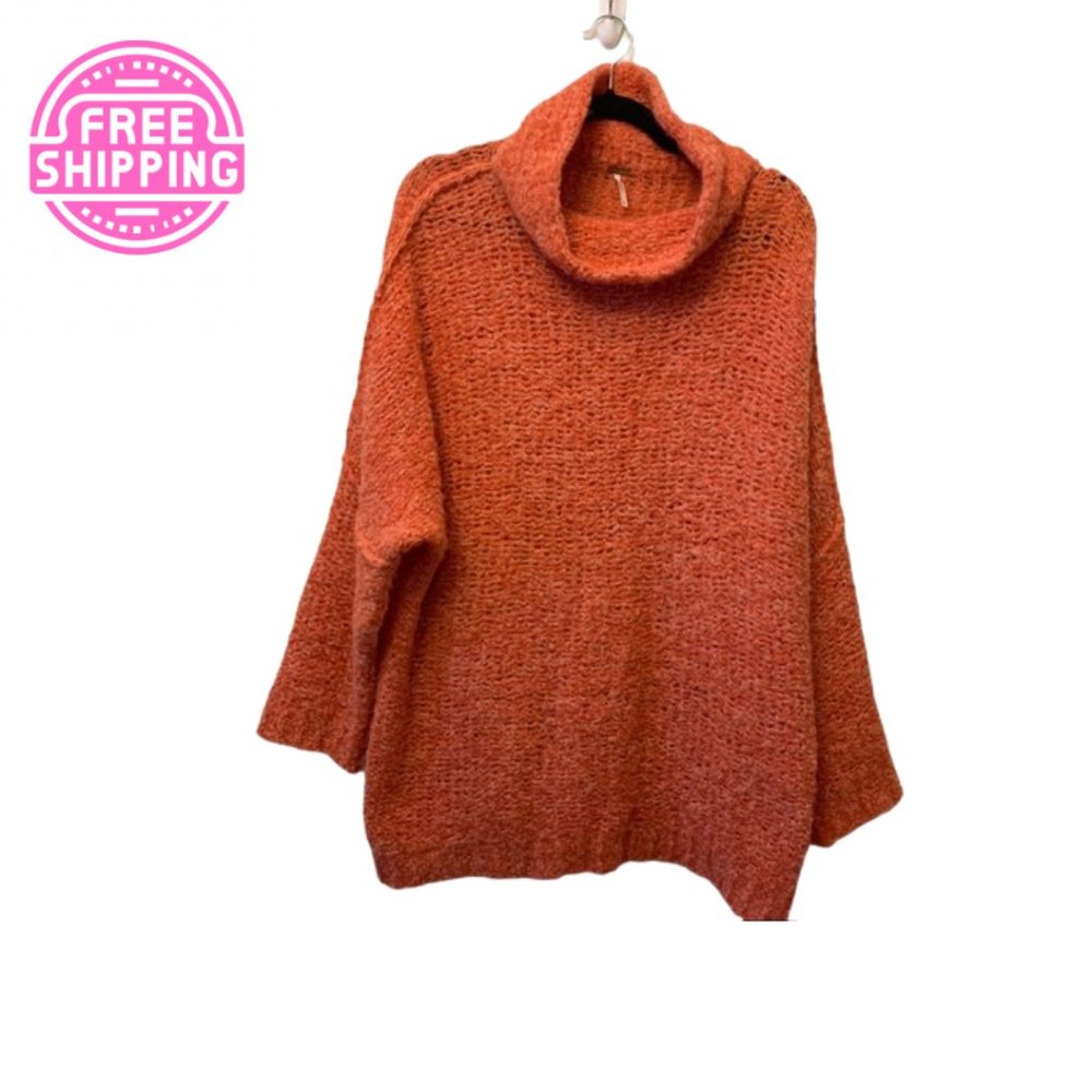 Free People Orange alpaca knit cowl neck sweater